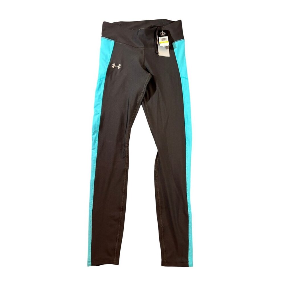 Under Armour Womens HeatGear Compression Zipper Leggings Black & Blue Size M